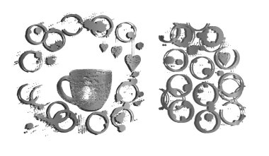  Altın çizilmiş kupa kahve sıçraması ve açıkları ile.