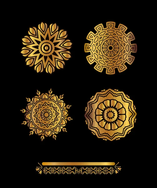 Arany mandala fekete háttér — Stock Vector