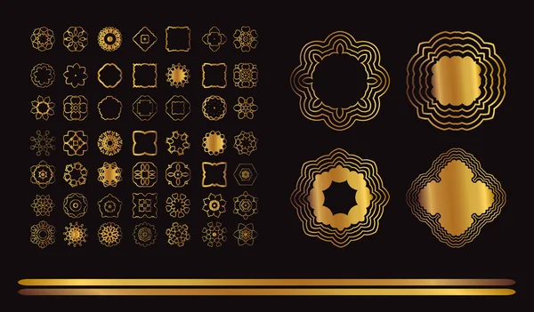 Motifs ronds vintage dorés sur noir — Image vectorielle