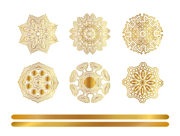 Patrón de oro oriental. Set de copos de nieve dorados — Vector de stock