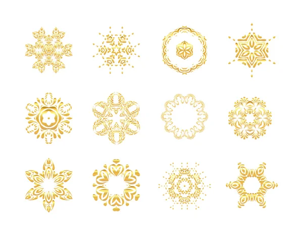 Oosterse gouden patroon. Gouden sneeuwvlokken set — Stockvector