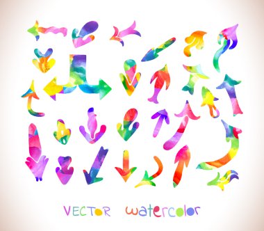 Elle çizilmiş ok simgeler kümesi. Gökkuşağı renkleri koleksiyonu