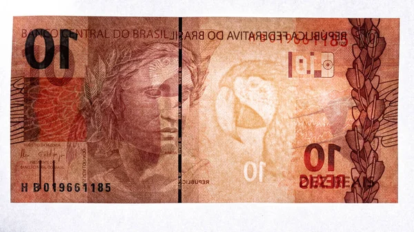 Brazilské Papírové Peníze Deseti Reais — Stock fotografie