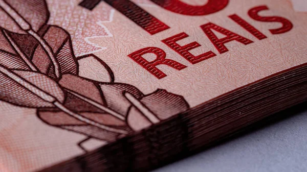 Dinheiro Papel Brasileiro Dez Reais — Fotografia de Stock