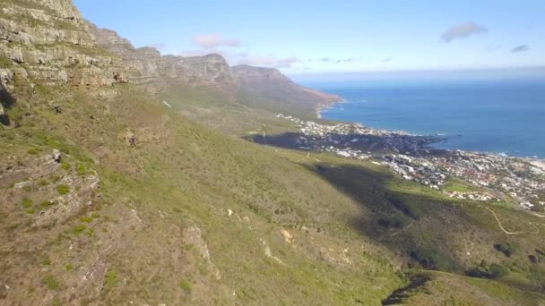 Cape Town city 4K UHD aerial footage of Table Mountain Kloof Corner and Camps Bay. Part 2 of 3 — Stock Video