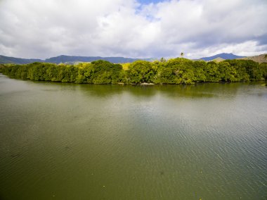 Üst Black River Tamarin - Mauritius plaj havadan görünümü aşağı. Curepipe Black River Gorge Ulusal Parkı içinde geçmiş
