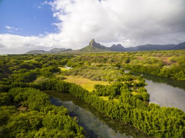 Üst Black River Tamarin - Mauritius plaj havadan görünümü aşağı. Curepipe Black River Gorge Ulusal Parkı içinde geçmiş