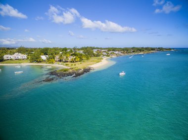 Cap Malheureux Beach Grand Baie, Pereybere Kuzey, Mauritius plaj havadan görünümü