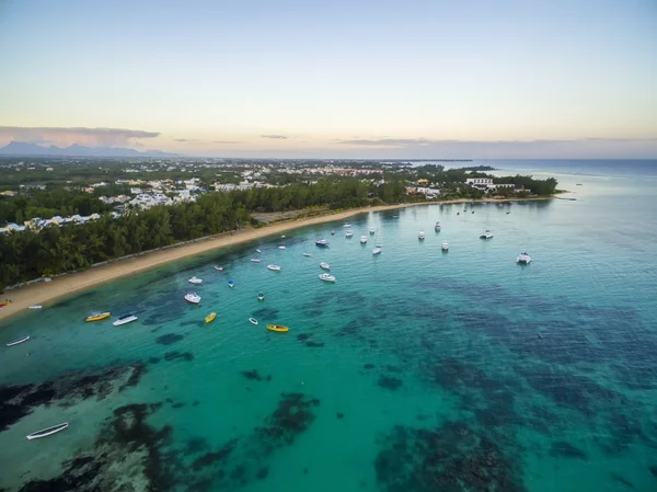 Mauritius beach aerial view of Bain Boeuf Beach in Grand Baie, Pereybere North — Stock Photo, Image