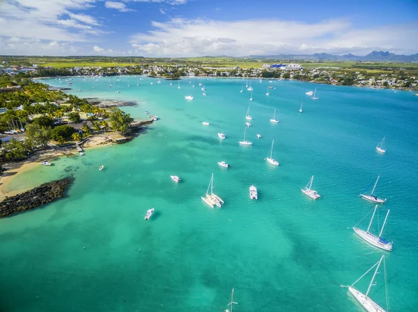 Mauritius beach aerial view of Merville Beach in Grand Baie, Pereybere North — Stock Photo, Image