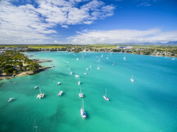 Mauritius beach aerial view of Merville Beach in Grand Baie, Pereybere North — Stock Photo, Image