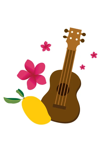 Ukulele, fiore e mango — Vettoriale Stock