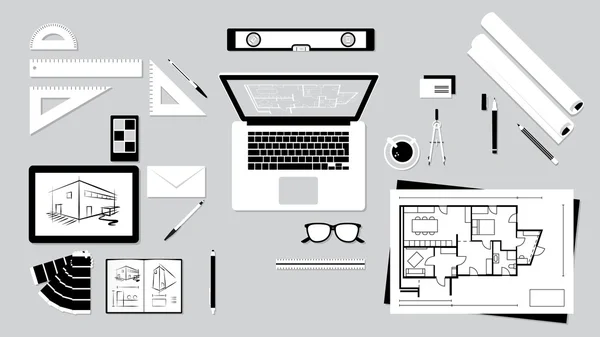 Architect and designer desk — Stock Vector