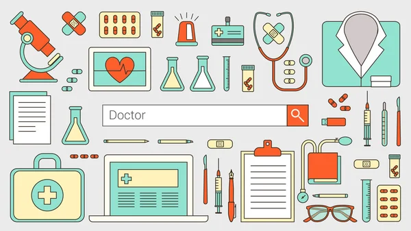 Médico profesional y banner de atención médica — Vector de stock