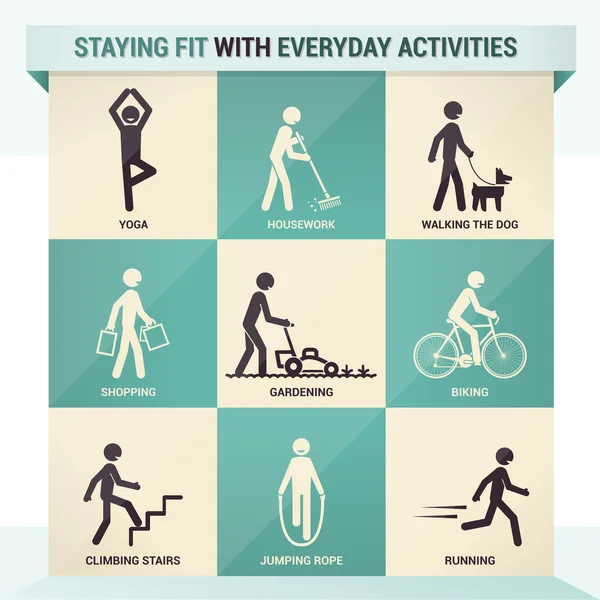 Staying fit with everyday activities — Stock Vector