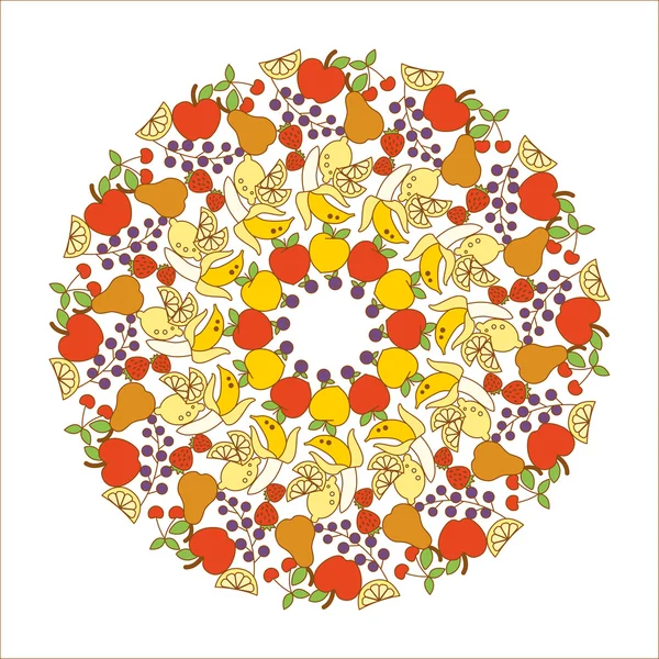 Obst und gesundes Essen mandala — Stockvektor © elenabs #104389400