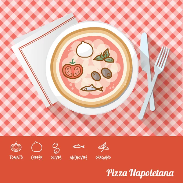 Pizza Napoletana auf einem Teller — Stockvektor