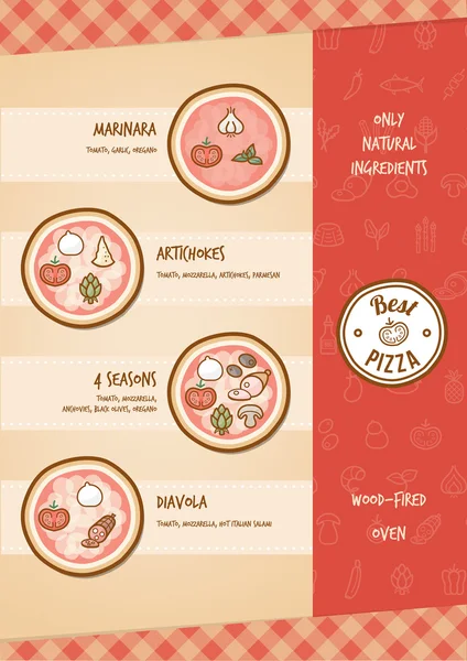 Pizza menu with different toppings — Stock Vector