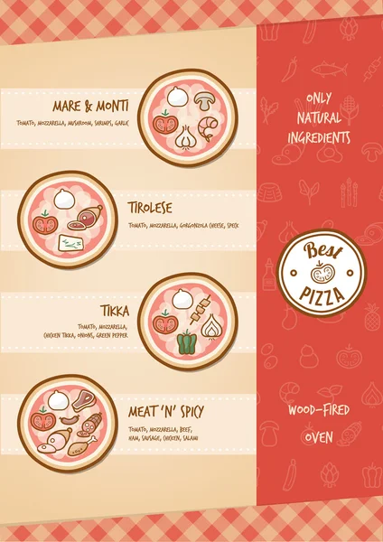 Pizza menu with different toppings — Stock Vector
