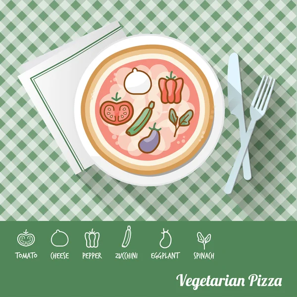 Pizza vegetarian di atas piring - Stok Vektor