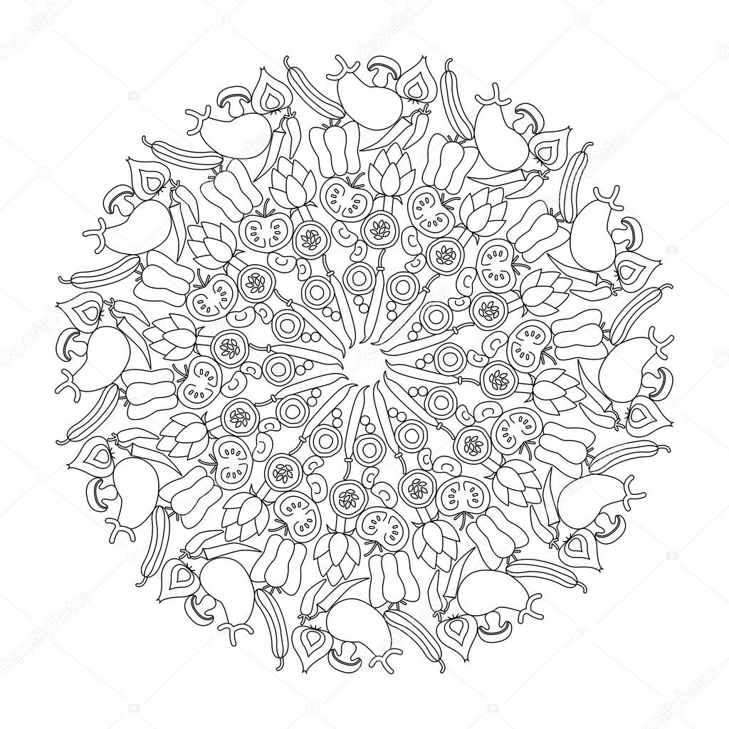 Veggies mandala with vegetables — Stock Vector © elenabs #102253192