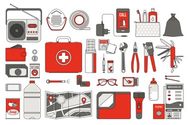 Survival emergency kit for evacuation clipart