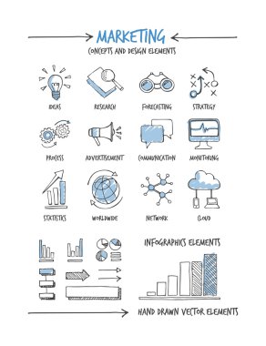 Pazarlama ve iş kavramı ve simgeler