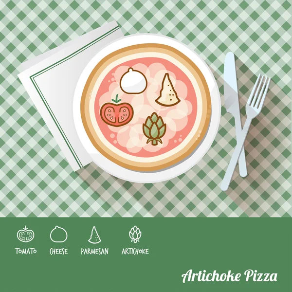 Pizza de alcachofra em um prato —  Vetores de Stock
