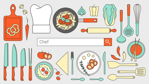 Chef, restaurante e banner de cozinha — Vetor de Stock