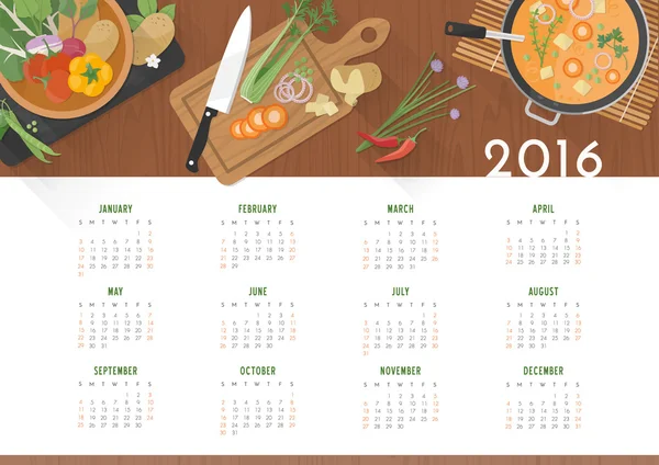 Вегетаріанські рецепти календар 2016 — стоковий вектор