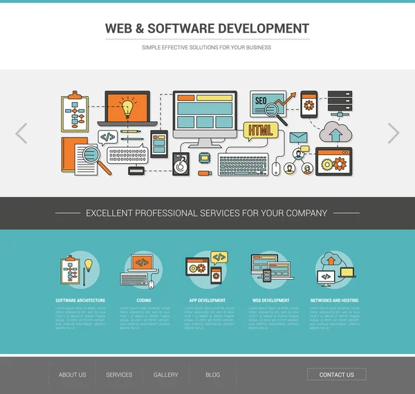 Modelo de desenvolvimento de Web e software —  Vetores de Stock