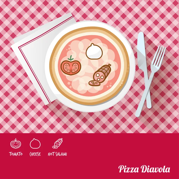 Pizza diavola on a dish — Stock Vector