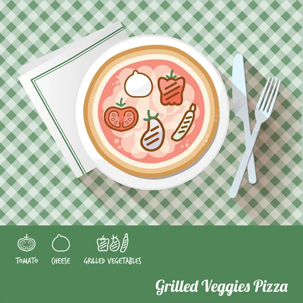 Pizza auf einem Gericht mit ikonischen Zutaten — Stockvektor