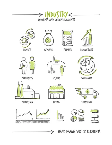 Concept esquissé pour l'industrie et les entreprises — Image vectorielle