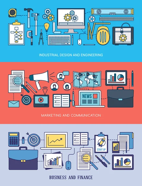 ชุดแบนเนอร์วิศวกรรมการตลาดและธุรกิจ — ภาพเวกเตอร์สต็อก