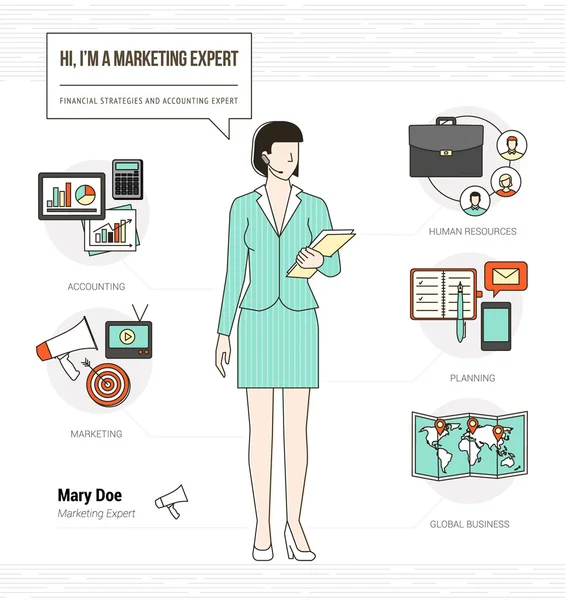 Femme d'affaires et experte marketing — Image vectorielle