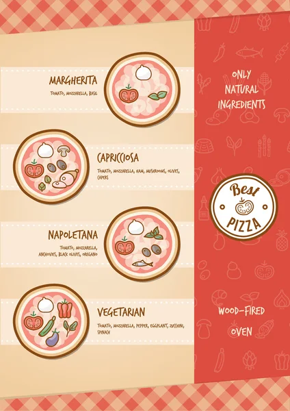 Pizza menu with toppings — Stock Vector