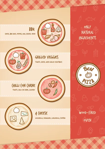 Pizza menu with toppings — Stock Vector