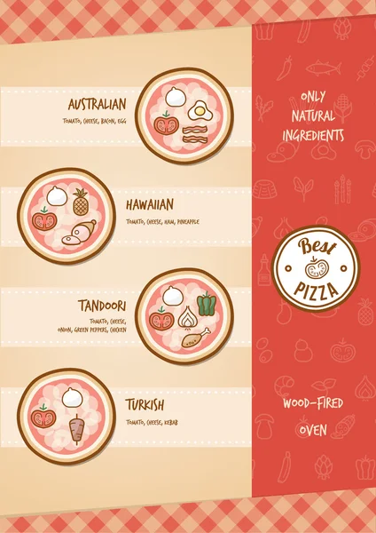 Pizza menu with toppings — Stock Vector