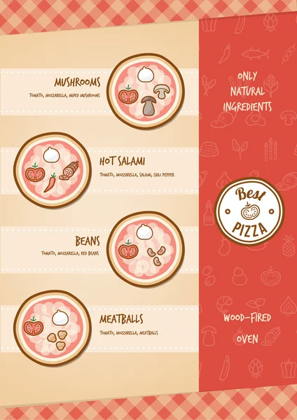 Pizza menu med toppings – Stock-vektor
