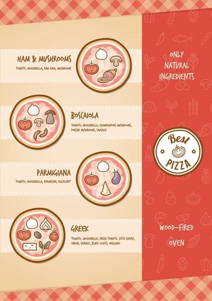 Menu pizza avec garnitures — Image vectorielle