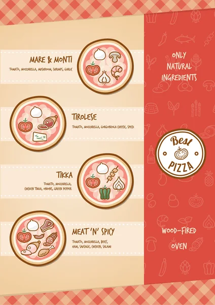 Pizza menu with toppings — Stock Vector