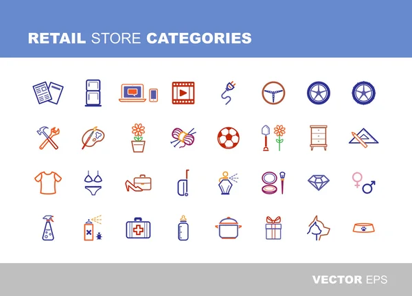 Retail winkel categorieën pictogrammen — Stockvector