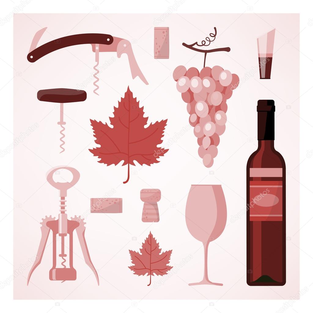 Red and rose wine vintage illustration