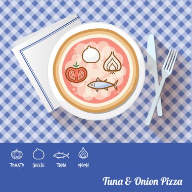 Ton balığı ve soğan pizza bir tabak üzerinde