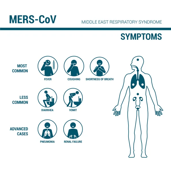 MERS _ CoV síntomas infografía médica — Archivo Imágenes Vectoriales