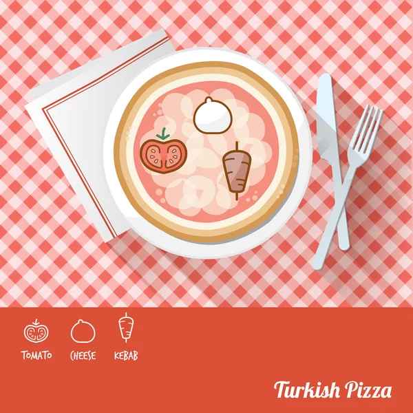 Pizza on a dish with icon ingredients — Stock Vector