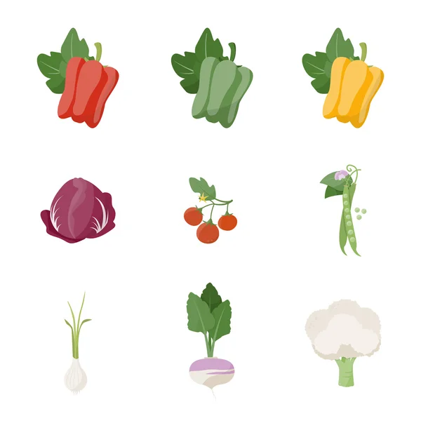 Jardín conjunto de verduras frescas — Vector de stock