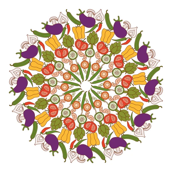 Mandala de légumes avec divers légumes sains — Image vectorielle