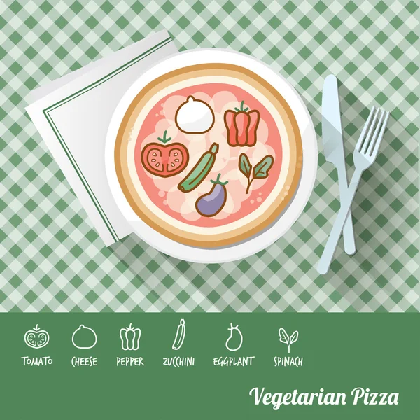 Pizza végétarienne sur un plat — Image vectorielle